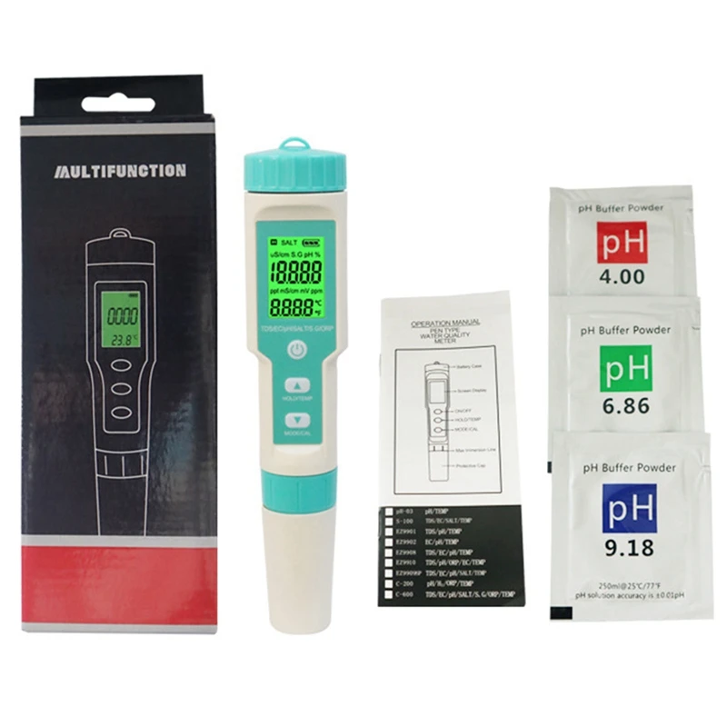 Seven-In-One Water Pen PH Meter/TDS/EC/Salinity/SG/ORP/TEMP Multi-Function Ph Pen Water Quality Test Pen
Seven-In-One Water Pen PH Meter/TDS/EC/Salinity/SG/ORP/TEMP Multi-Function Ph Pen Water Quality Test Pen
