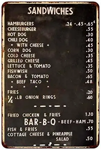 1940's Diner Menu Sign Restaurant Decor Diner Signs 50s Decoration Retro Home Vintage Plaque Wall Art Tin Kitchen Lunch Gift
1940's Diner Menu Sign Restaurant Decor Diner Signs 50s Decoration Retro Home Vintage Plaque Wall Art Tin Kitchen Lunch Gift