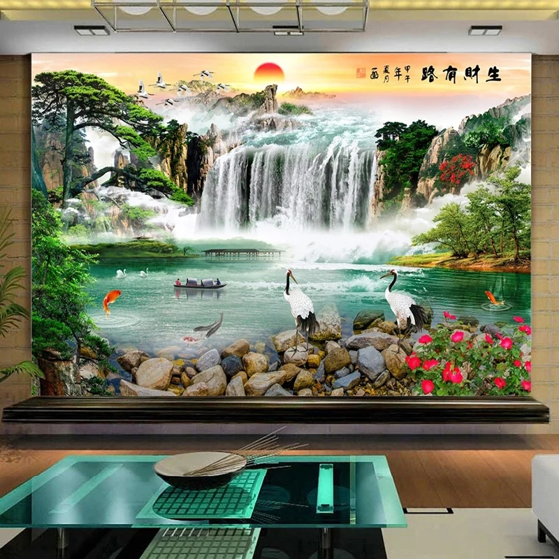 

Sunrise Waterfall Scenery Photo Mural Wallpaper Living Room TV Sofa Background Wall Paper For 3 D Walls Home Decor Papier Peint