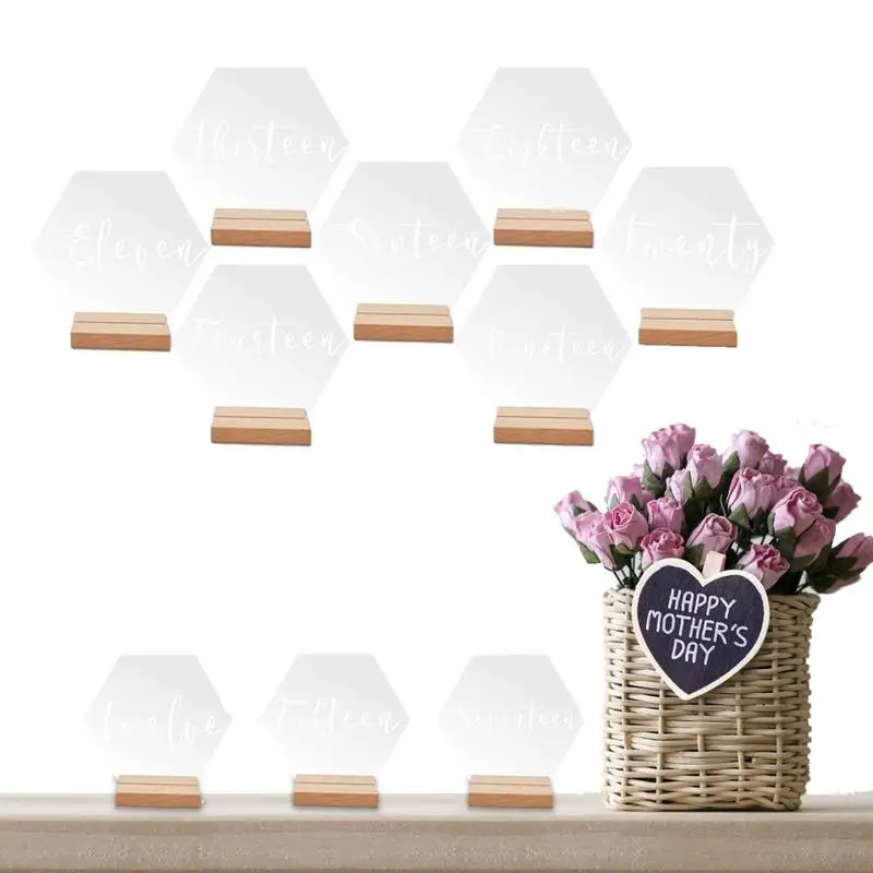 Acrylic Wedding Table Numbers With Wood Stand 10pcs Hexagon Table Number Cards For Wedding Table Cards For Weddings Events
Acrylic Wedding Table Numbers With Wood Stand 10pcs Hexagon Table Number Cards For Wedding Table Cards For Weddings Events