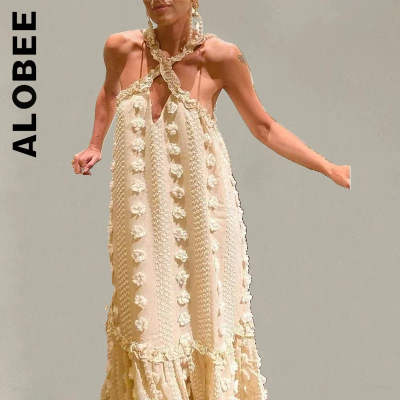 Alobee Sleeveless Halter Maxi Dress Ruffle Slip Holiday Hollow Out Dresses Vintage Outfits Leisure Dress Woman Vestidos Female
Alobee Sleeveless Halter Maxi Dress Ruffle Slip Holiday Hollow Out Dresses Vintage Outfits Leisure Dress Woman Vestidos Female
