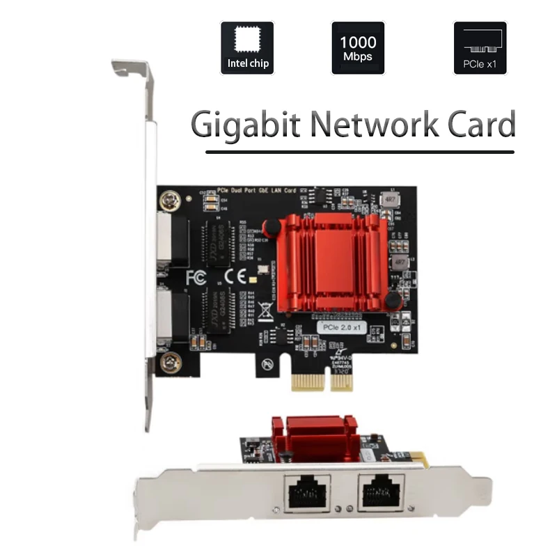 

Game Gigabit PCI-E Network Card rj45 Ethernet Intel chip Fast Ethernet 10/100/1000 mbps dual-port for Desktop RJ-45 LAN Adapter
