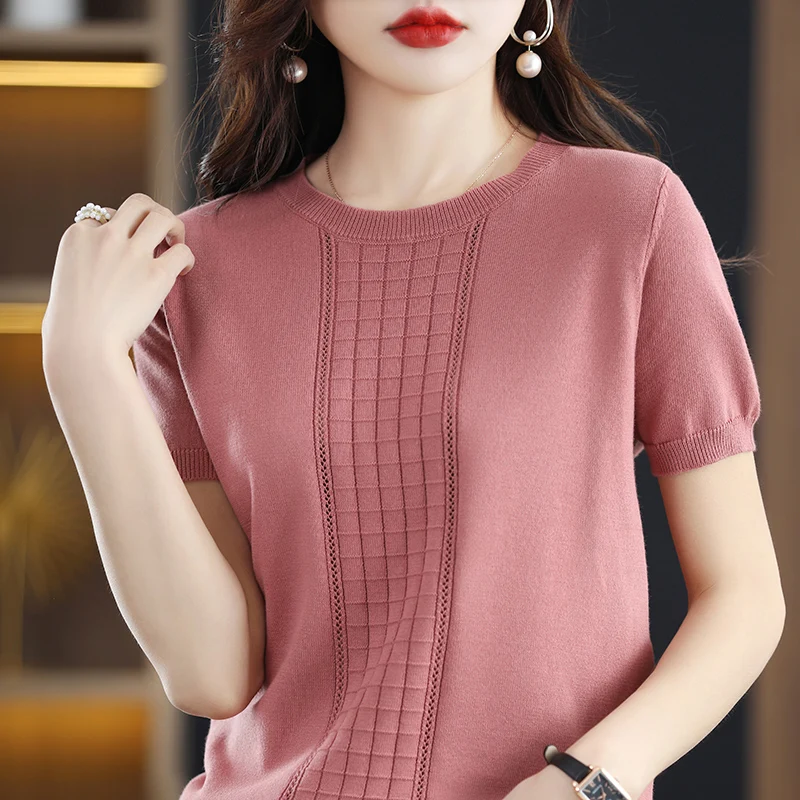 Women's T-Shirt Summer New 100% Cotton Pullover Short Sleeve Casual Solid Color Knit Crew Neck Ladies Tops Tees Blouse
Women's T-Shirt Summer New 100% Cotton Pullover Short Sleeve Casual Solid Color Knit Crew Neck Ladies Tops Tees Blouse