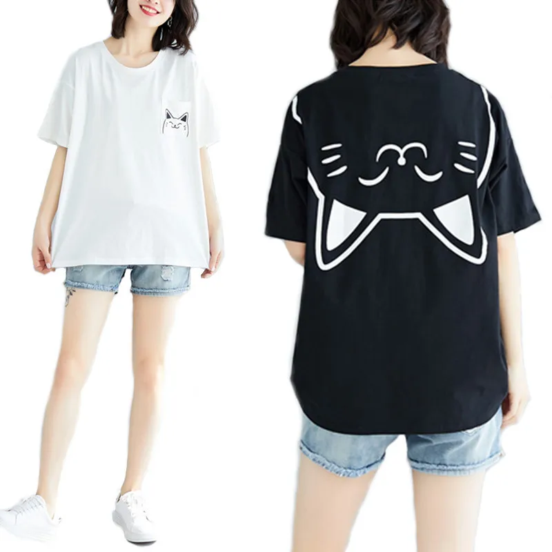 Summer Kawaii Clothes Short Sleeve T-shirts Women Harajuku Sweet Cat Back Printing Fake Sailor Collar T Shirt Oversized Tee Top 
Summer Kawaii Clothes Short Sleeve T-shirts Women Harajuku Sweet Cat Back Printing Fake Sailor Collar T Shirt Oversized Tee Top