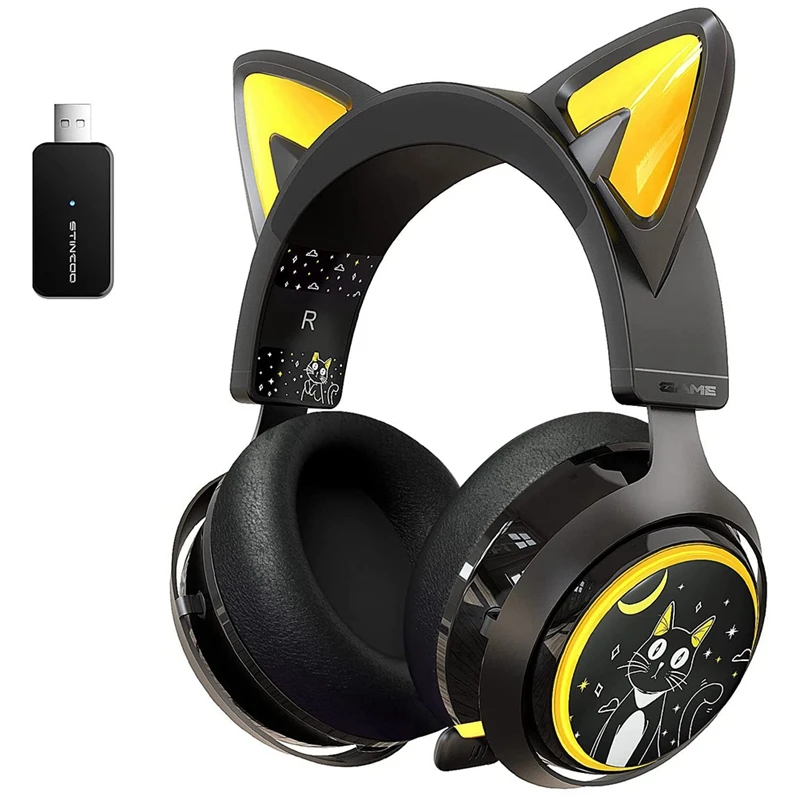 

Наушники SOMIC GS510 с кошачьими ушками, Беспроводная игровая гарнитура 2,4G, выдвижной микрофон, Стерео шумоподавление для PS5/PS4/ПК