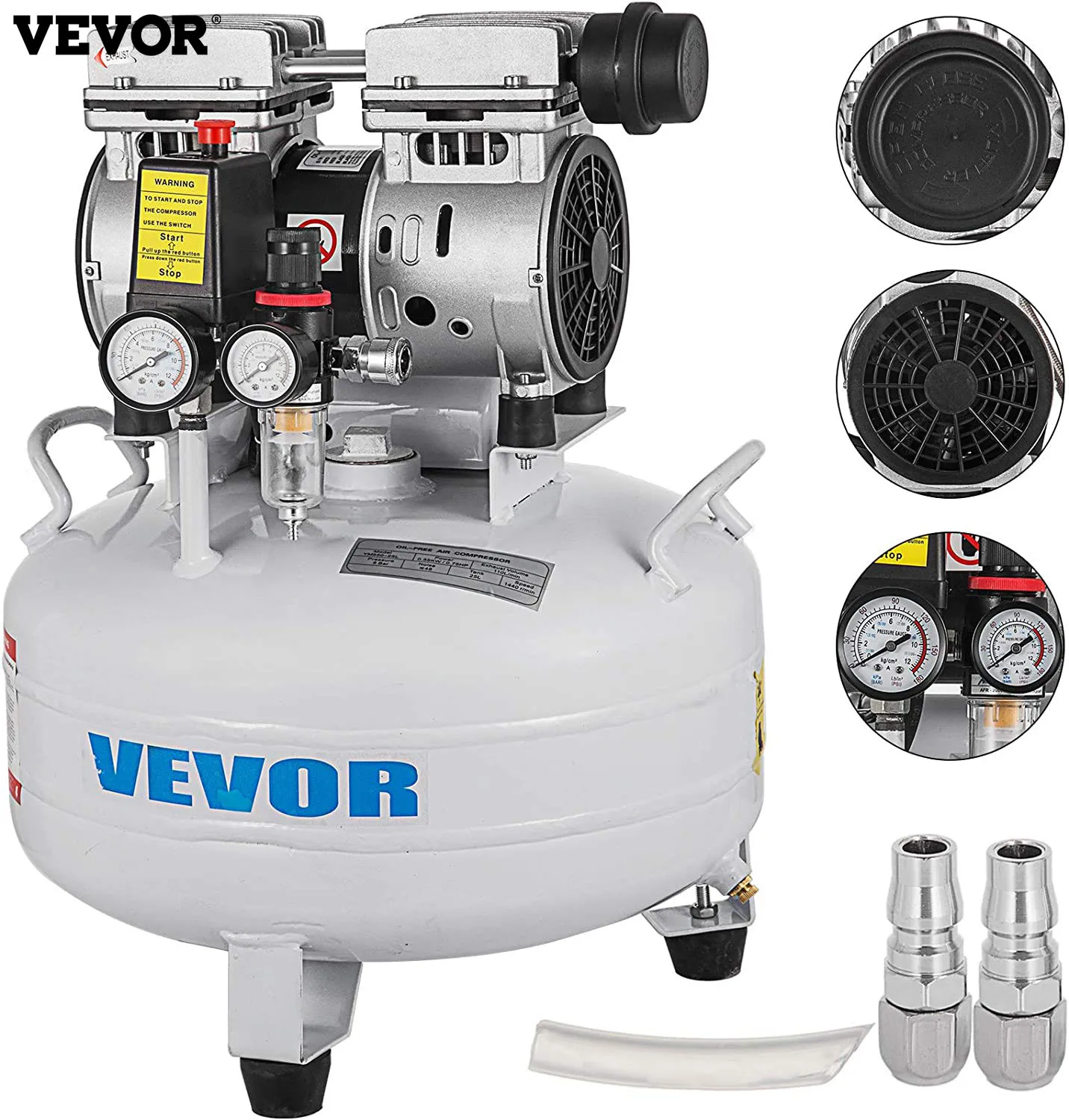 

VEVOR 5.5 Gallon Ultra Quiet Oil-free Air Compressor 25L Tank Silent Air Compressor 550W Oil free Compressor Low noise