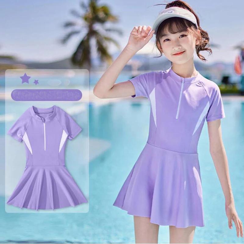 Summer Girls Swimsuit Short Sleeve One-piece Dress Kids Swimwear With Underwear Children Holiday Vacation Beach Clothes For Girl
Summer Girls Swimsuit Short Sleeve One-piece Dress Kids Swimwear With Underwear Children Holiday Vacation Beach Clothes For Girl