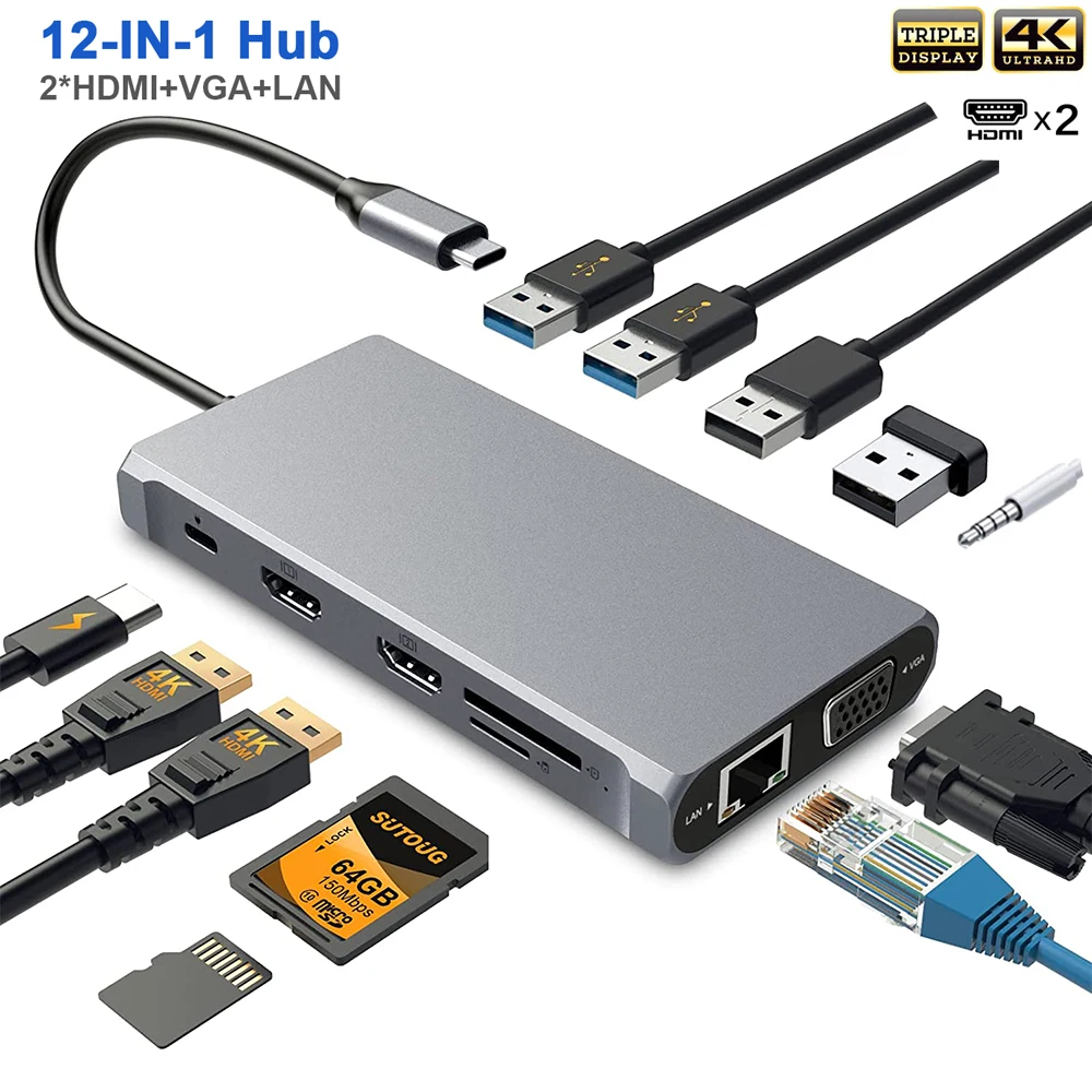 2023 USB C Hub Triple Display Dual Monitor Adapter Docking Station with 2 h-dmi 4K VGA 1000Mbps Ethernet 100W PD Audio for
2023 USB C Hub Triple Display Dual Monitor Adapter Docking Station with 2 h-dmi 4K VGA 1000Mbps Ethernet 100W PD Audio for