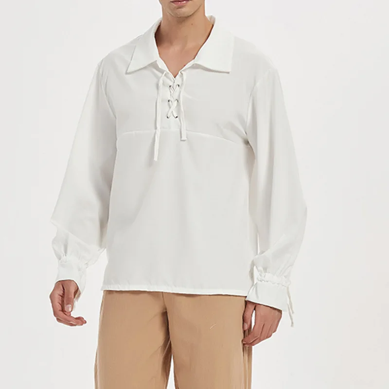 Men Shirt Top Long Sleeve Lapel Tie Solid Color Pullover Loose Lantern Sleeve Fashion Spring and Autumn Retro Medieval Shirt Top
Men Shirt Top Long Sleeve Lapel Tie Solid Color Pullover Loose Lantern Sleeve Fashion Spring and Autumn Retro Medieval Shirt Top