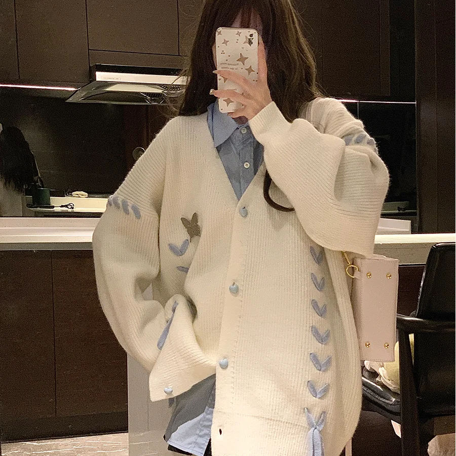 Autumn Knitted Cardigan Coat Women Cute Sweater Butterfly 2023 New Knit Long Sleeve Lace-up Sweet Casual Y2k Jumpers Female
Autumn Knitted Cardigan Coat Women Cute Sweater Butterfly 2023 New Knit Long Sleeve Lace-up Sweet Casual Y2k Jumpers Female