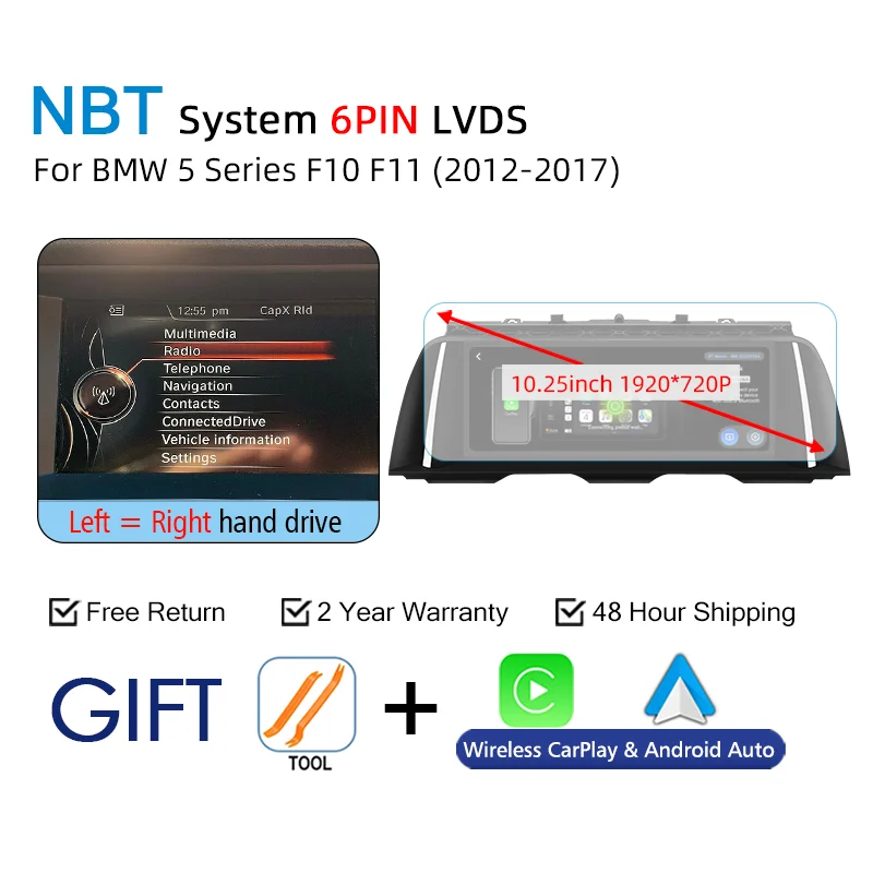 Беспроводной плеер Carplay для BMW 5 серии F10 F11 F18 2011-2017, автомобильный экран, стерео GPS-навигация, авто радио
Беспроводной плеер Carplay для BMW 5 серии F10 F11 F18 2011-2017, автомобильный экран, стерео GPS-навигация, авто радио