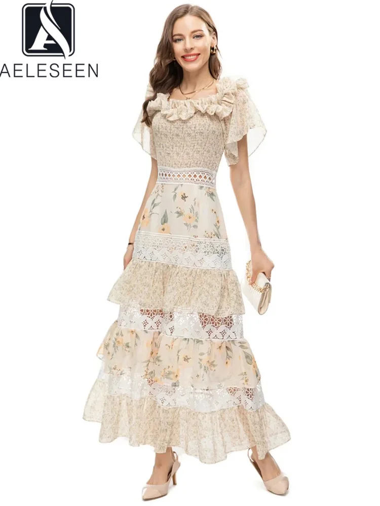 AELESEEN Elegant Party Dress Women Summer Ruffles Flare Sleeve Elastic Flower Print Patchwork Hollow Out Design Fashion
AELESEEN Elegant Party Dress Women Summer Ruffles Flare Sleeve Elastic Flower Print Patchwork Hollow Out Design Fashion
