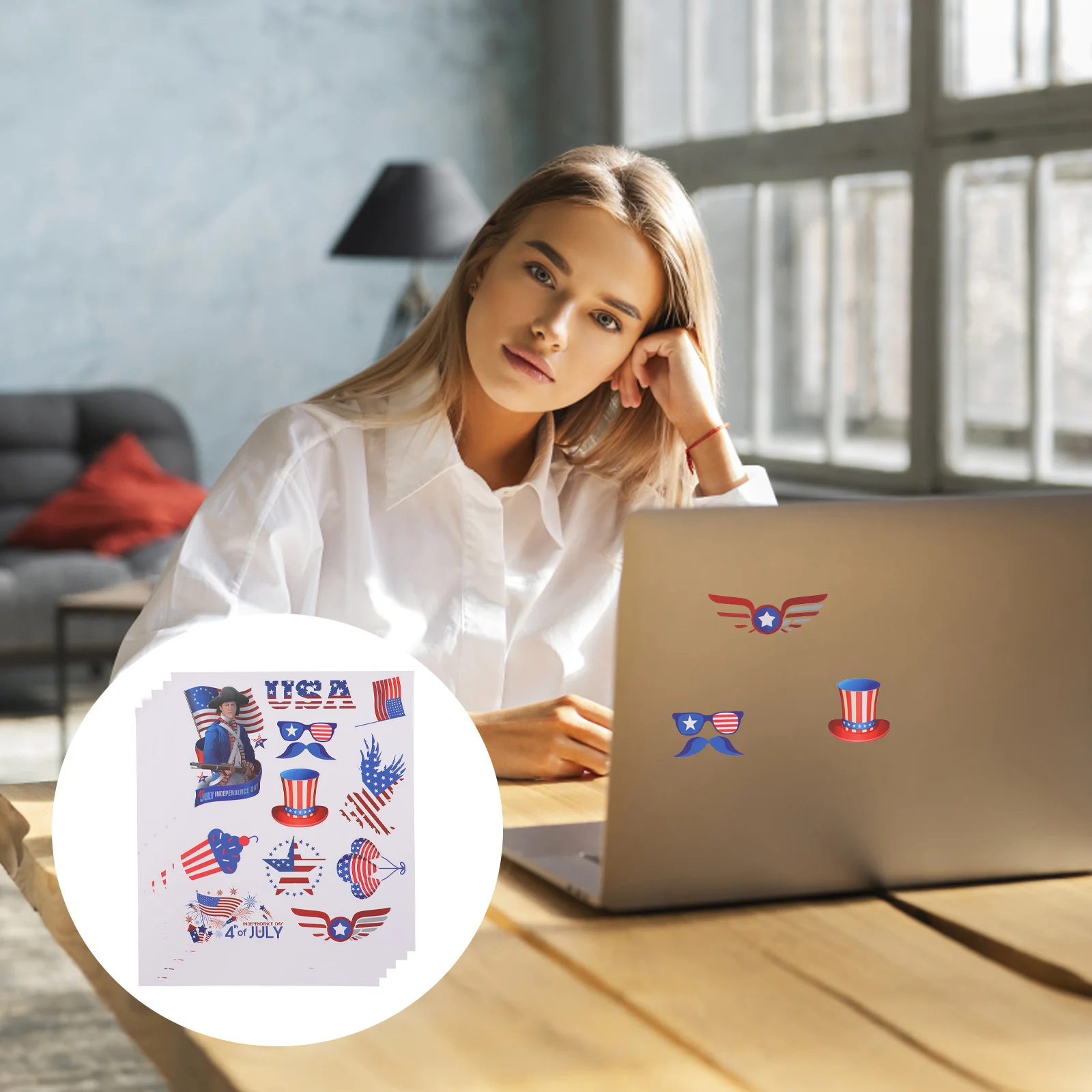 

10 Sheets Sticker Adhesive Stickers USA Independence Day Laptop Skateboard Guitar Scrapbook Pvc American Flag Decor
