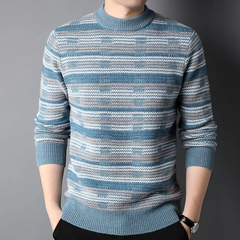 Winter Pure Wool Sweater Men's round Neck Jacquard Thick Warm Sweater Young and Middle-Aged Knitted Bottoming Shirt
Winter Pure Wool Sweater Men's round Neck Jacquard Thick Warm Sweater Young and Middle-Aged Knitted Bottoming Shirt