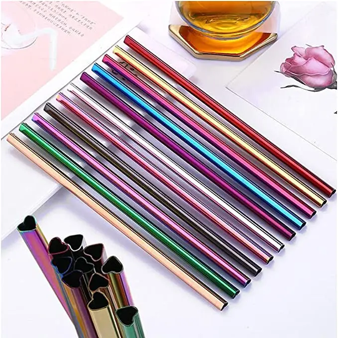 Reusable Metal Drinking Straw Set with 1 Cleaning Brushes Stainless Steel Heart-Shaped Straws for Smoothie, Milkshake, Cocktail
Reusable Metal Drinking Straw Set with 1 Cleaning Brushes Stainless Steel Heart-Shaped Straws for Smoothie, Milkshake, Cocktail