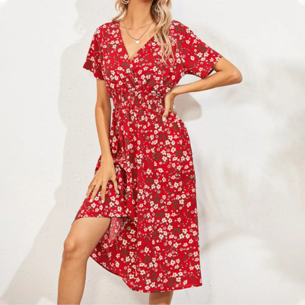 Spring V Neck Dress Women Short Sleeve Dress Fashion Casual Elegant Flower Print Dress Платье Женское
Spring V Neck Dress Women Short Sleeve Dress Fashion Casual Elegant Flower Print Dress Платье Женское