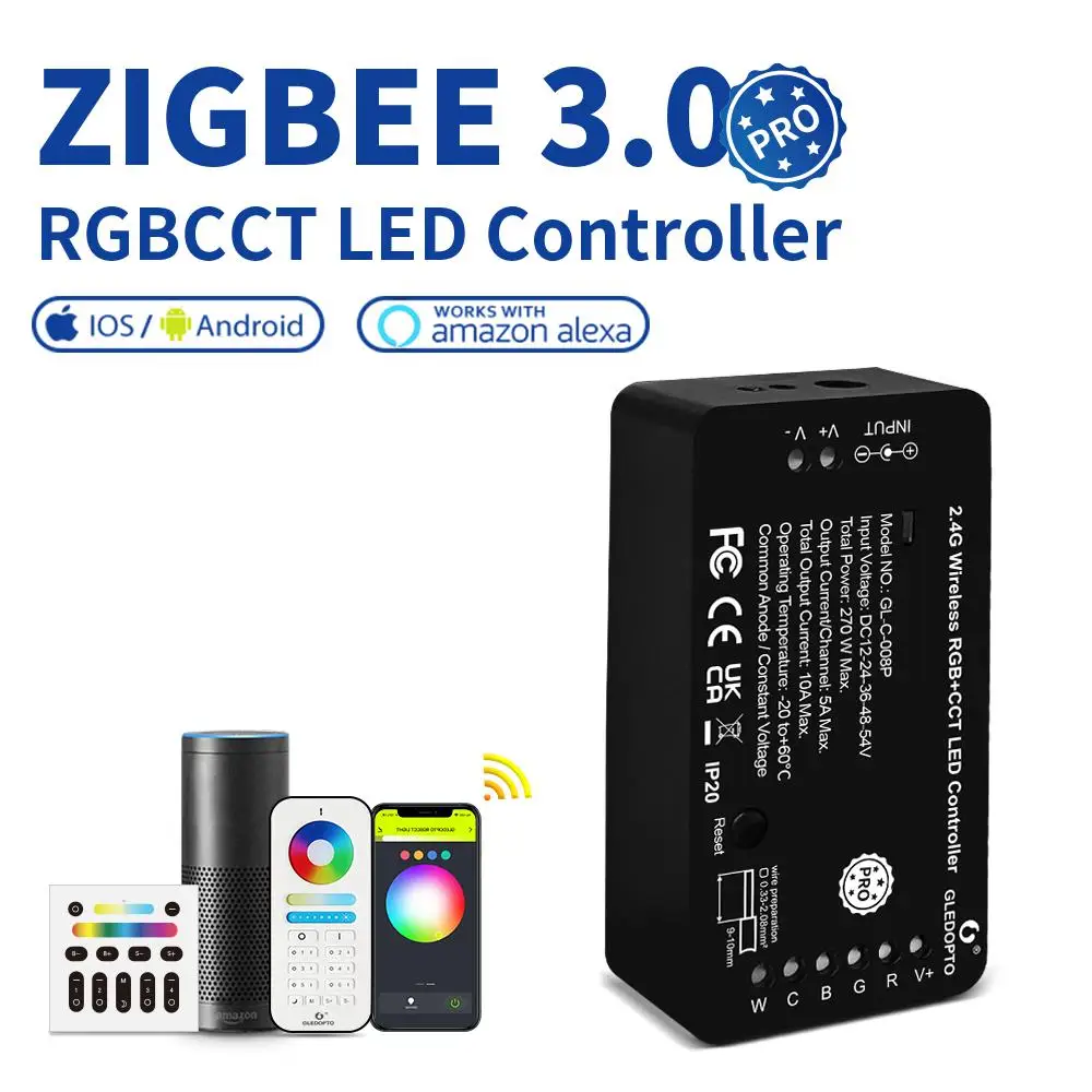 

Zigbee 3.0 Reset Button Smart LED Strip Controller RGBCCT Pro Work With Tuya SmartThings App Alexa RF Remote Control