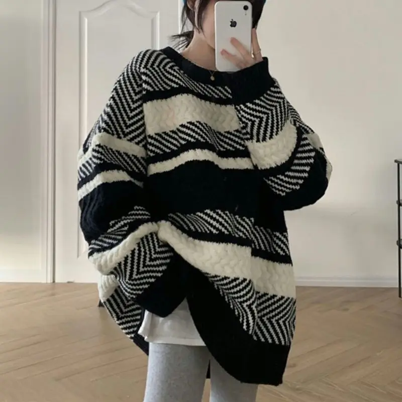 Oversize Sweater Women Stripe Aesthetic Sweater Autumn Winter Loose Pullover Women Fashion Vintage Jumper Knitwear Sueter Mujer
Oversize Sweater Women Stripe Aesthetic Sweater Autumn Winter Loose Pullover Women Fashion Vintage Jumper Knitwear Sueter Mujer