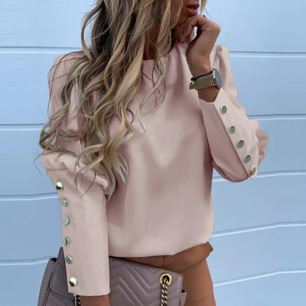 Fashion Women Metal Button Long Sleeve Shirts Ladies Casual O-Neck Solid Print Blouses XXXL Fall European Clothes
Fashion Women Metal Button Long Sleeve Shirts Ladies Casual O-Neck Solid Print Blouses XXXL Fall European Clothes