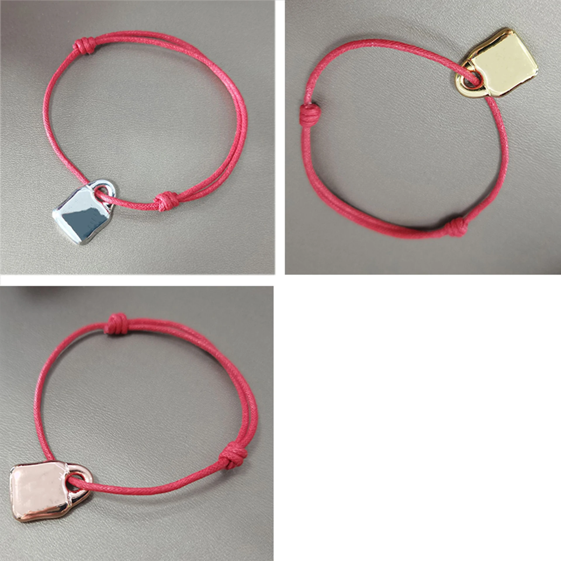 European and American Original Fashion Electroplating 925 Silver Red Rope Three-color Lock Simple Bracelet Bless Jewelry Gift
European and American Original Fashion Electroplating 925 Silver Red Rope Three-color Lock Simple Bracelet Bless Jewelry Gift