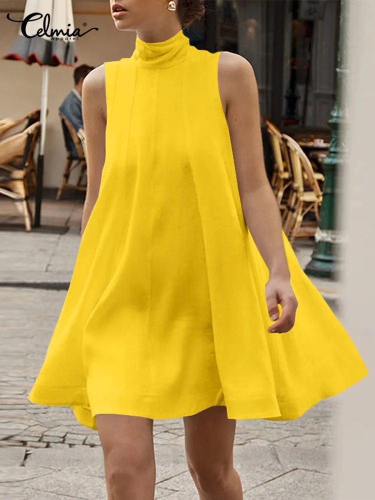 Fashion Summer Mini Dress Celmia Women Bandage High Collar Sundress Sleeveless A-line Tank Dress Streetwear Solid Pleated Robe
Fashion Summer Mini Dress Celmia Women Bandage High Collar Sundress Sleeveless A-line Tank Dress Streetwear Solid Pleated Robe