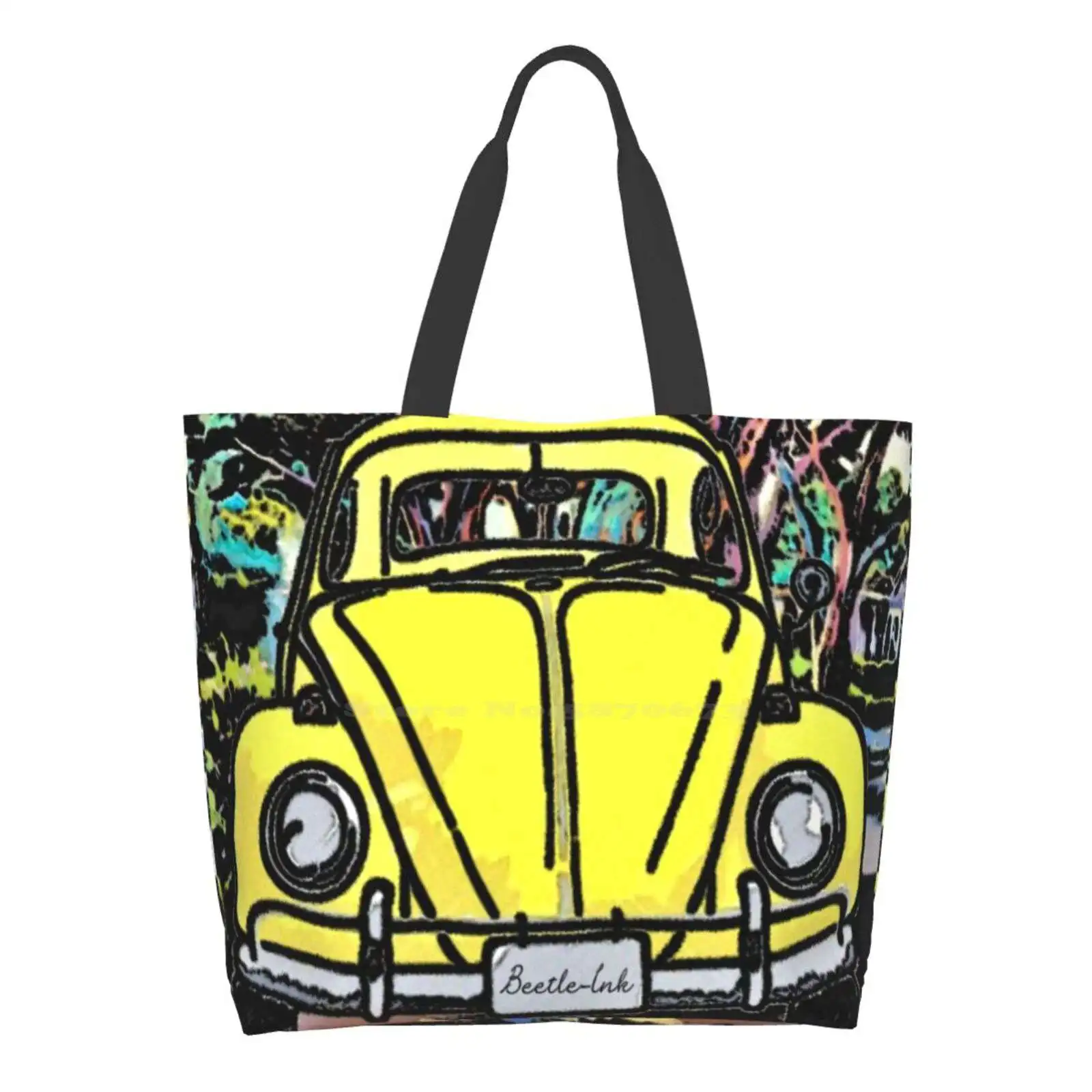 

Bugaloo Reusable Household Tote Bags Storage Bags Beetle Car Classic Bug V Dub German Vehicle Cute Motoring Travel Yellow