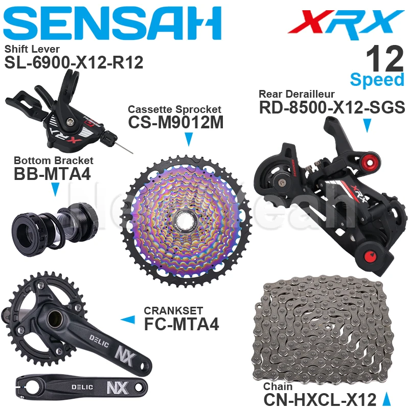 SENSAH XRX 12 speed MTB Groupset Contain Right Shifter Rear Derailleur SUGEK Cassette Sprocket 50T 52T and X12 Chain Crankset BB
SENSAH XRX 12 speed MTB Groupset Contain Right Shifter Rear Derailleur SUGEK Cassette Sprocket 50T 52T and X12 Chain Crankset BB