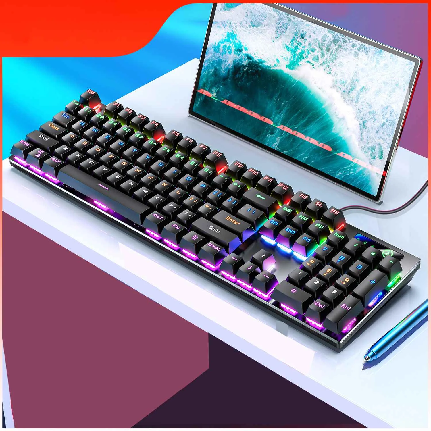 87/104 Keys Gaming Mechanical Keyboard Blue Red LED Backlight Switch USB Wired Keyboard Anti-ghosting For Laptop PC Gamer
87/104 Keys Gaming Mechanical Keyboard Blue Red LED Backlight Switch USB Wired Keyboard Anti-ghosting For Laptop PC Gamer