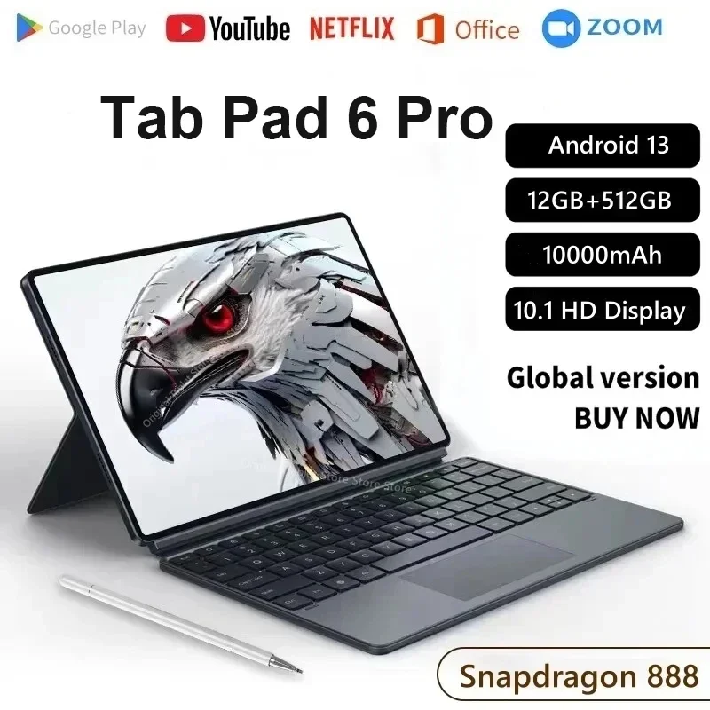 Планшет Pad 6 Pro на Android 2024 Snapdragon 888 восемь ядер экран 512 дюйма 12 Гб + 10 1 ГБ