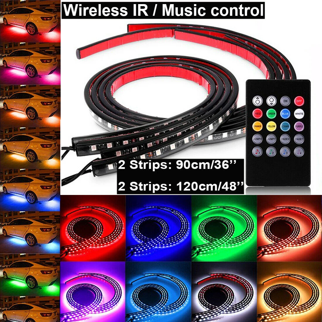 4pcs Multi-Color RGB 252 LED 5050 SMD Strip Under Car Tube Underglow Underbody System Waterproof Neon Light Kit 120X90cm
4pcs Multi-Color RGB 252 LED 5050 SMD Strip Under Car Tube Underglow Underbody System Waterproof Neon Light Kit 120X90cm