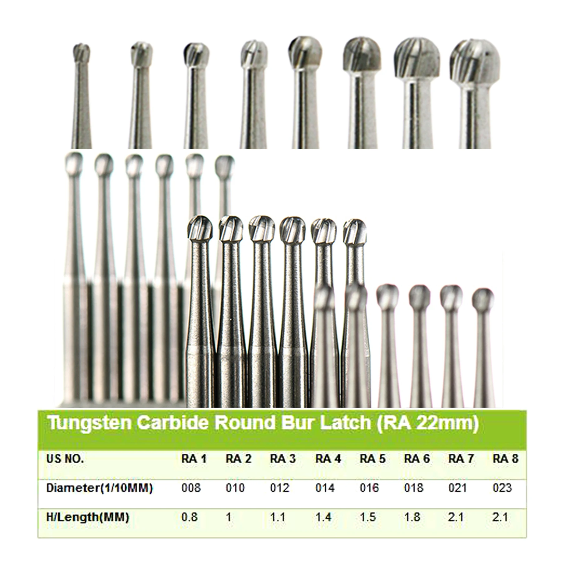 

5Pcs WAVE Dental Bur Plus Tungsten Carbide Latch Burs Round Drill RA 1 2 3 4 5 6 7 8 For Low Speed Contra Angle Handpiece 2.35mm