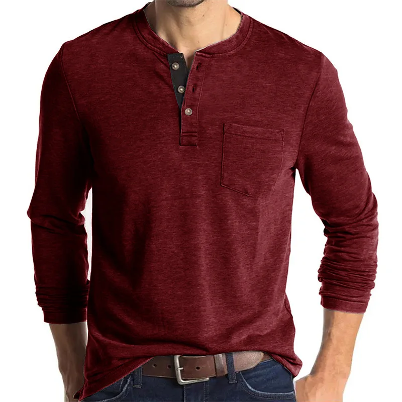 Wine Red Basic Mens Henley Shirts Spring New Long Sleeve Regular Fit Tee Shirts Casual Solid Color Buttons Pocket Tops Homme 3XL
Wine Red Basic Mens Henley Shirts Spring New Long Sleeve Regular Fit Tee Shirts Casual Solid Color Buttons Pocket Tops Homme 3XL