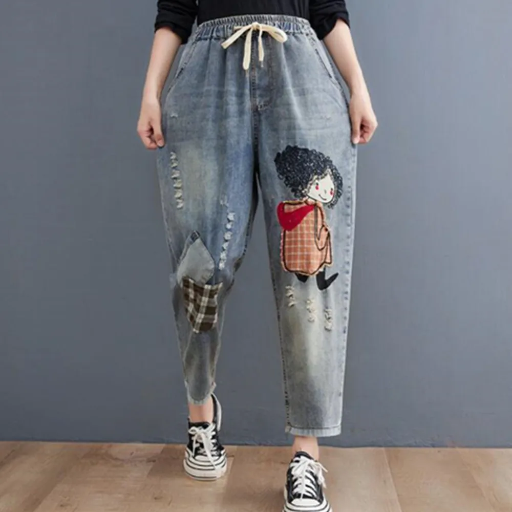 Litter Girl Embroidery Denim Pants For Women Korean Casual Cartoon Vintage High Waist Breeches Pockets Mom Harem Blue Jeans
Litter Girl Embroidery Denim Pants For Women Korean Casual Cartoon Vintage High Waist Breeches Pockets Mom Harem Blue Jeans