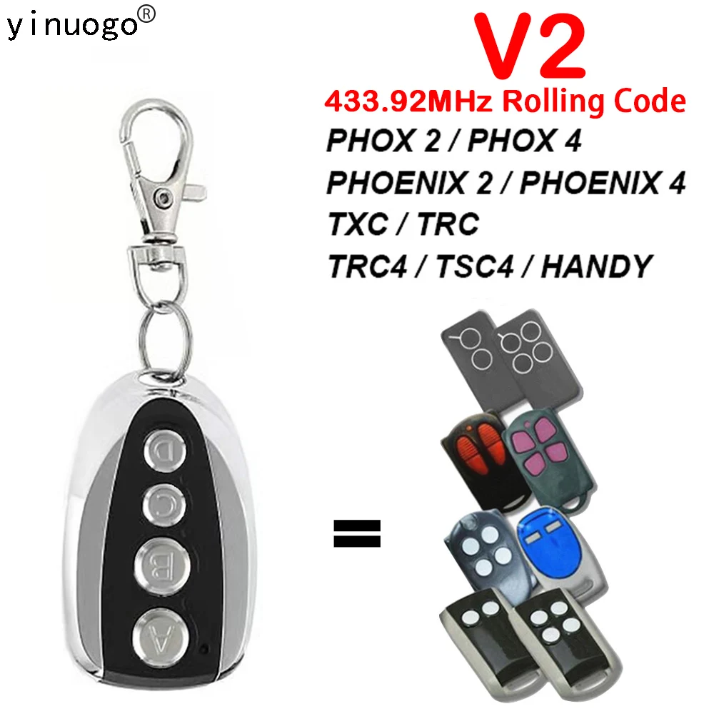 433mhz Remote Control V2 PHOX2 PHOX4 PHOENIX2 PHOENIX4 TXC TRC TRC4 TSC4 HANDY Garage Door Remote Control 433.92MHz Rolling Code
433mhz Remote Control V2 PHOX2 PHOX4 PHOENIX2 PHOENIX4 TXC TRC TRC4 TSC4 HANDY Garage Door Remote Control 433.92MHz Rolling Code