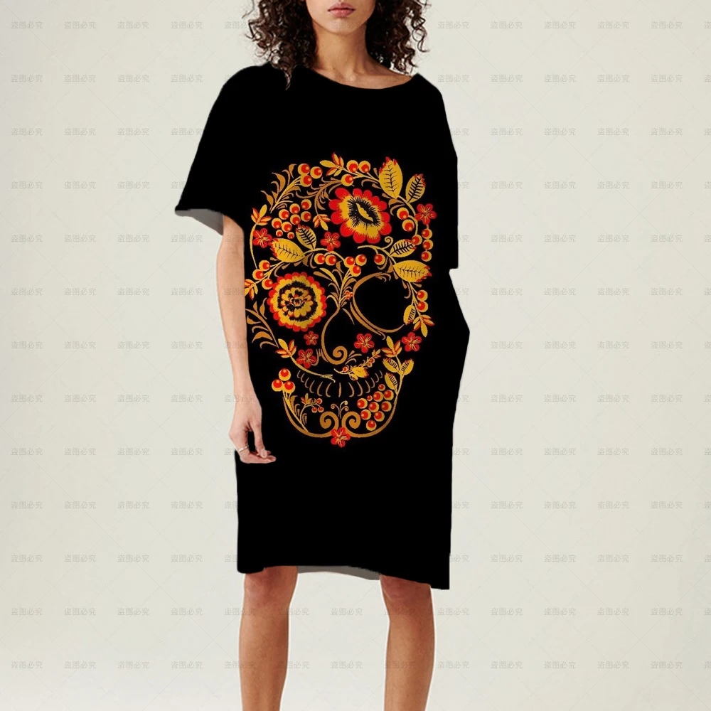New Year Halloween Style 2022 Summer Dress Skull Flower Print Party Dress Plus Size Women Clothing 4XL Casual Short Sleeve Dress
New Year Halloween Style 2022 Summer Dress Skull Flower Print Party Dress Plus Size Women Clothing 4XL Casual Short Sleeve Dress