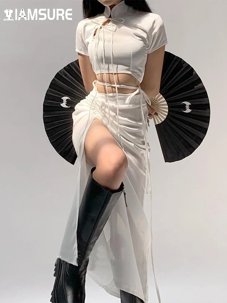 Женское облегающее платье IAMSURE в китайском стиле с коротким рукавом и разрезом