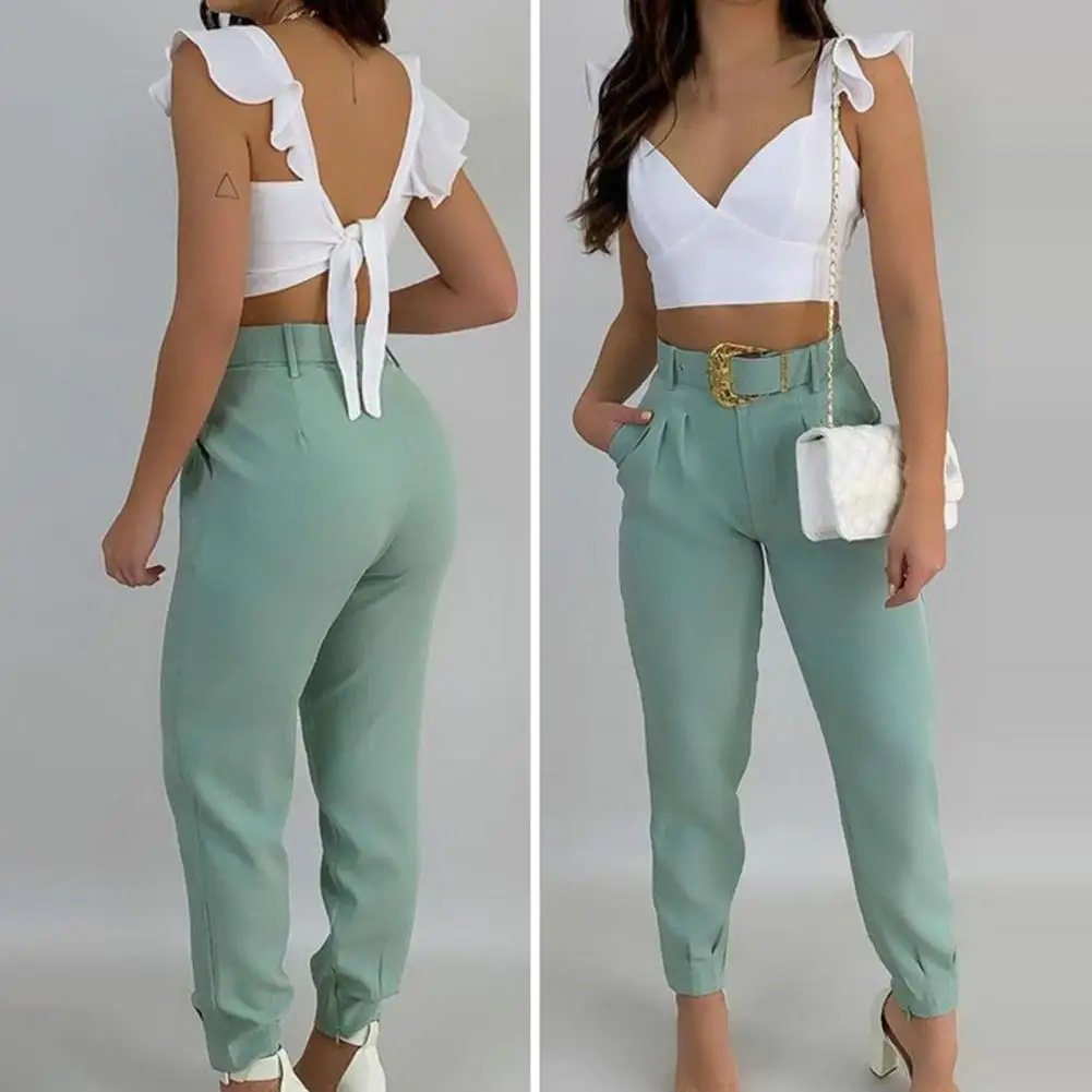 2 Pcs/Set Women Tops Pants Suit Sleeveless Open Back Strap Pleated Short Top Solid Color High Waist Ruffle Lady Outfit Prom
2 Pcs/Set Women Tops Pants Suit Sleeveless Open Back Strap Pleated Short Top Solid Color High Waist Ruffle Lady Outfit Prom