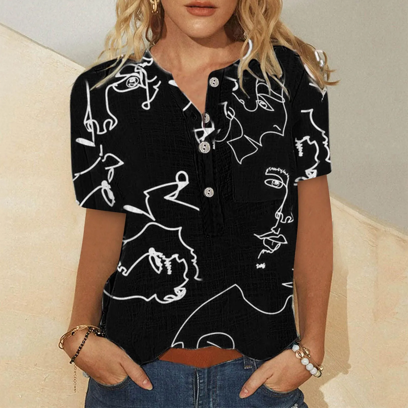 Tops For Women 2022 Short Sleeve Summer Fashion Casual Portrait Printed Tee Shirt Button V Neck Pullover Shirts Ladies Blouses
Tops For Women 2022 Short Sleeve Summer Fashion Casual Portrait Printed Tee Shirt Button V Neck Pullover Shirts Ladies Blouses