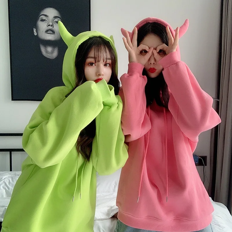 Oversized Hoodie Solid Kawaii Horn Head Women's Sweatshirt Loose Pullovers Plus Velvet Winter Long Sleeve Top Woman Clothes
Oversized Hoodie Solid Kawaii Horn Head Women's Sweatshirt Loose Pullovers Plus Velvet Winter Long Sleeve Top Woman Clothes