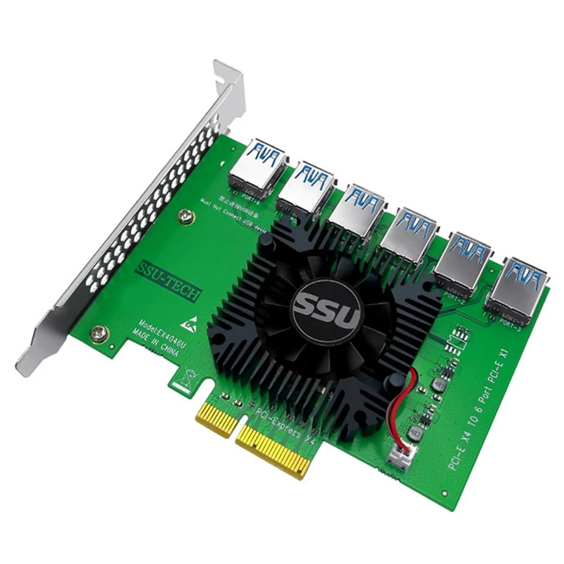 Карта расширения SSU PCI Express 1-6, переходник PCI-E к PCI-E, адаптер PCIE 4X к 6 портам USB 3,0, Райзер-удлинитель для майнинга биткоинов
Карта расширения SSU PCI Express 1-6, переходник PCI-E к PCI-E, адаптер PCIE 4X к 6 портам USB 3,0, Райзер-удлинитель для майнинга биткоинов
