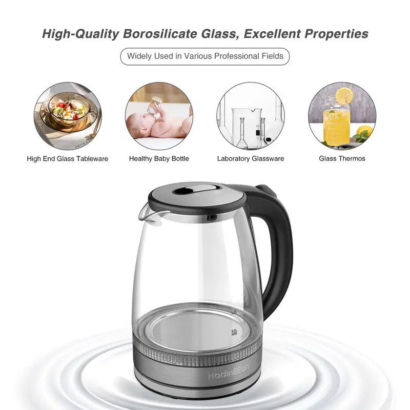 Electric Kettle, 1.7L Glass Boiler Electric Tea Kettle with Blue LED Indicator Light, Cordless Teapot Tea Heater, 304 Stainless
Electric Kettle, 1.7L Glass Boiler Electric Tea Kettle with Blue LED Indicator Light, Cordless Teapot Tea Heater, 304 Stainless