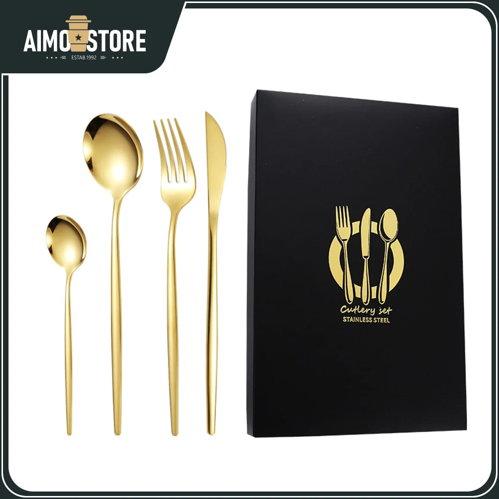 4 Piece Set Stainless Steel Knife Fork Spoon Cutlery Set Portuguese Gold/Silver Western Steak Knife Cutlery Kitchen Utensils
4 Piece Set Stainless Steel Knife Fork Spoon Cutlery Set Portuguese Gold/Silver Western Steak Knife Cutlery Kitchen Utensils