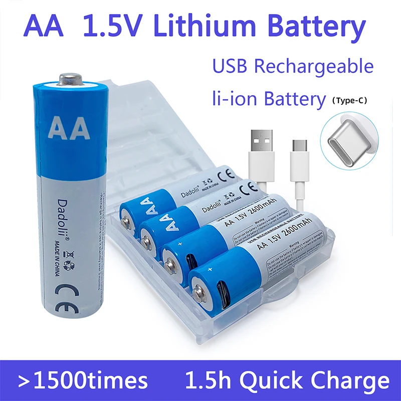 1.5V AA Battery 2600mAh USB rechargeable li-ion battery for remote control mouse small fan Electric toy battery + Cable
1.5V AA Battery 2600mAh USB rechargeable li-ion battery for remote control mouse small fan Electric toy battery + Cable