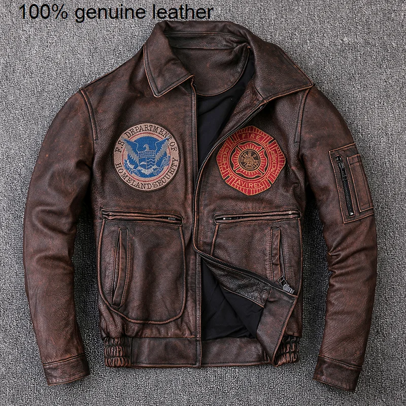 

Кожаная винтажная куртка 2023, новая Оригинальная коричневая Мужская военная куртка-пилот, летная одежда ВВС, размеры