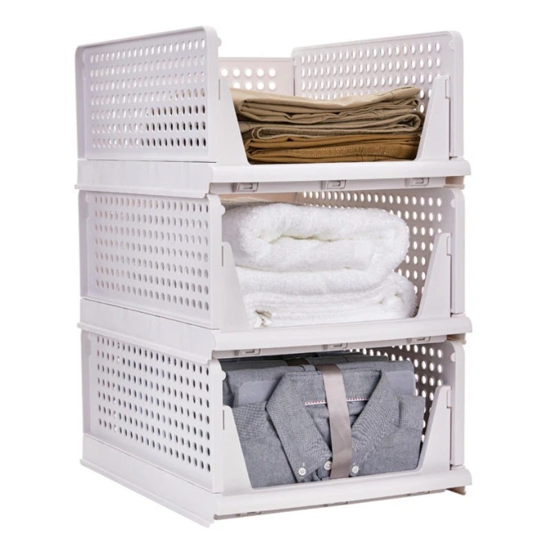 Stackable Plastic Storage Basket Folding Wardrobe Closet Organizers, 3Pk White, 17x13x5.7in
Stackable Plastic Storage Basket Folding Wardrobe Closet Organizers, 3Pk White, 17x13x5.7in