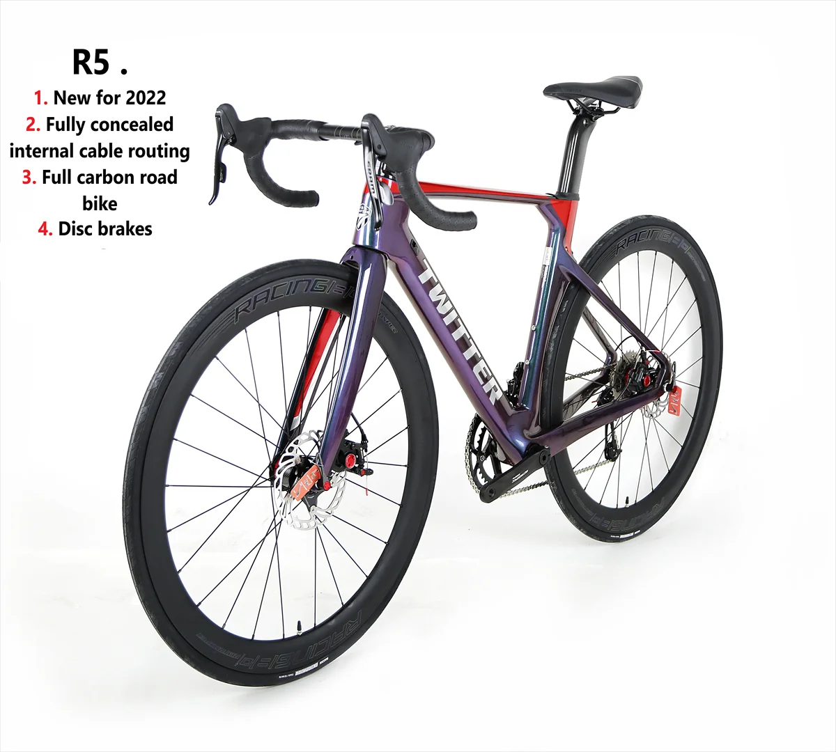 TWITTER holographic R5 RS-24S Breaking wind racing T800carbon fiber road bike700C carbon wheel full internal routing disc brakes
TWITTER holographic R5 RS-24S Breaking wind racing T800carbon fiber road bike700C carbon wheel full internal routing disc brakes