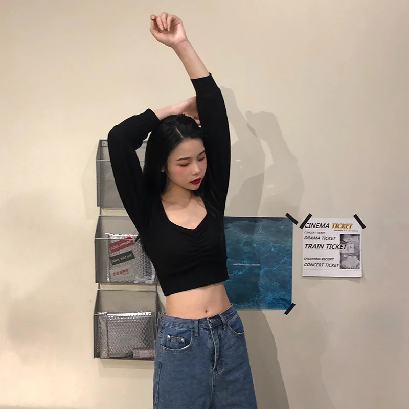 Women's T-shirt Open Navel High Waist Short T-shirt Slim Top Women's Clavicle Black Long Sleeve Bottom Forest
Women's T-shirt Open Navel High Waist Short T-shirt Slim Top Women's Clavicle Black Long Sleeve Bottom Forest