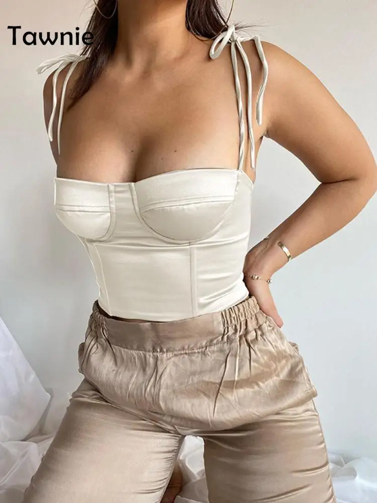 Tawnie 2022 Summer Y2K Satin Bow Tie Straps Corset Crop Tops Women Sexy Casual White Sleeveless Backless Bustier Tube Tank Tops
Tawnie 2022 Summer Y2K Satin Bow Tie Straps Corset Crop Tops Women Sexy Casual White Sleeveless Backless Bustier Tube Tank Tops