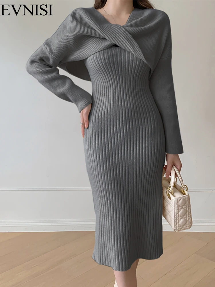 EVNISI Women Chic Shawl Sweater And Suspender Dress Two Pieces Sets Batwing Sleeve Knitting Suspender Dress Bodycon Vestidos
EVNISI Women Chic Shawl Sweater And Suspender Dress Two Pieces Sets Batwing Sleeve Knitting Suspender Dress Bodycon Vestidos