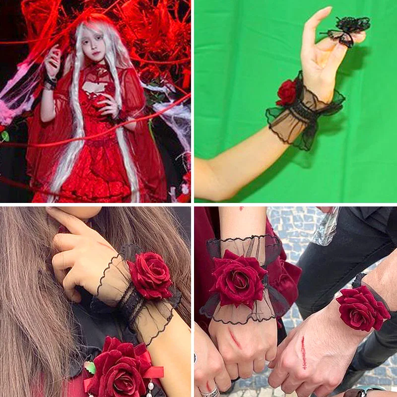 Gothic Lolita Lace Ruffled Wristband with Flower Decorative Mesh Cuff Women Halloween Christmas Party Clothing Accessories
Gothic Lolita Lace Ruffled Wristband with Flower Decorative Mesh Cuff Women Halloween Christmas Party Clothing Accessories